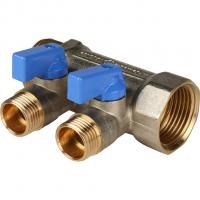 Купить Коллектор Stout с шаровыми кранами 1", 2 отвода 1/2" (синие ручки)