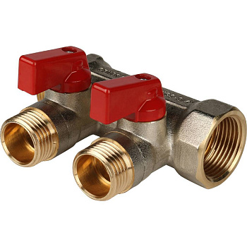 Купить Коллектор Stout с шаровыми кранами 3/4", 2 отвода 1/2" (красные ручки)