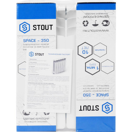 Купить Радиатор биметаллический секционный STOUT SPACE 350 4 секций боковое белый