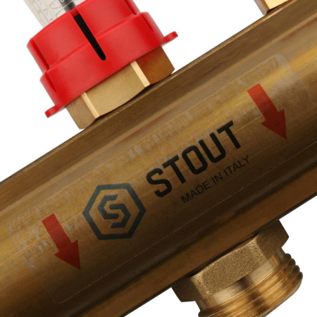 Купить Распределительный коллектор Stout из латуни с расходомерами на 3 выхода