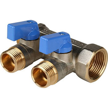 Купить Коллектор Stout с шаровыми кранами 3/4", 2 отвода 1/2" (синие ручки)