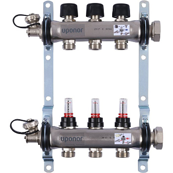 Купить  Uponor Uponor Smart S коллектор с расходомерами стальной, выходы 3X3/4 евроконус 
