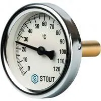 Купить Термометр Stout биметаллический с погружной гильзой 50 мм. Корпус Dn 63 мм, (0 - 120 °C)