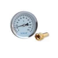Купить Термометр биметаллический d 63мм  с погружной гильзой от 0 до 120℃ 1/2″ "ViEiR"