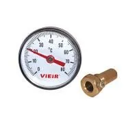 Купить Термометр биметаллический d 40мм с погружной гильзой от 0 до 120℃ 1/4″ "ViEiR"